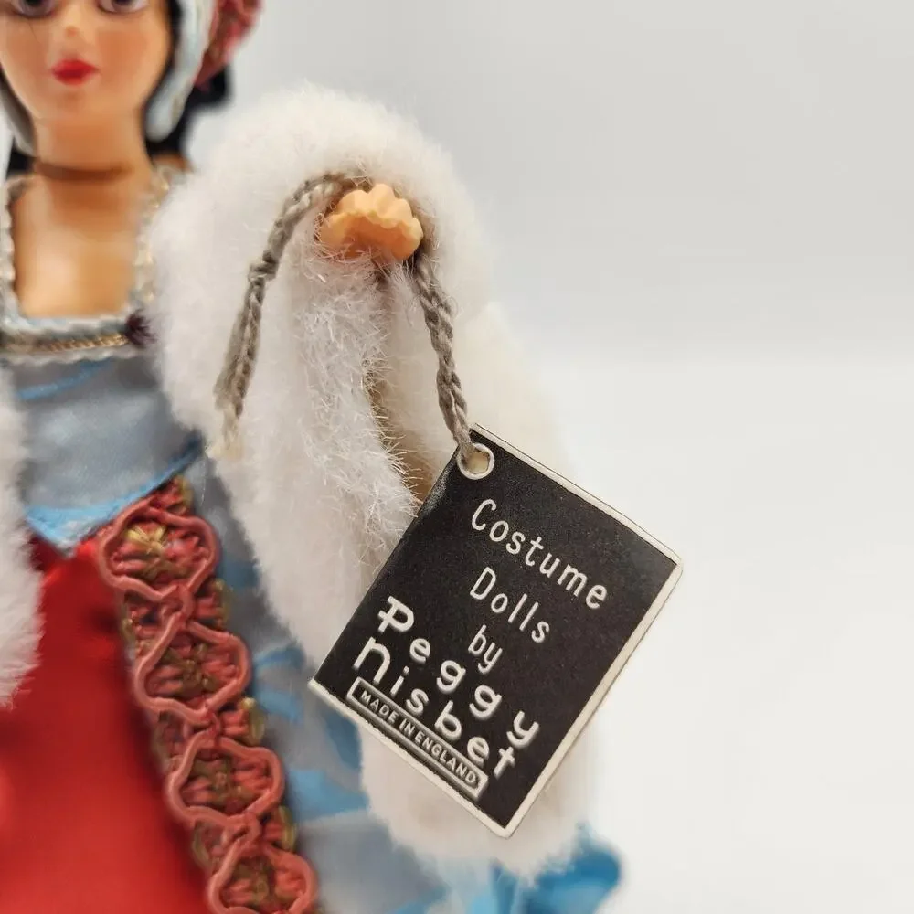 Vintage‎ Peggy Nisbet Costume Lady Doll Blue Red Gown Fur Trim Made In England